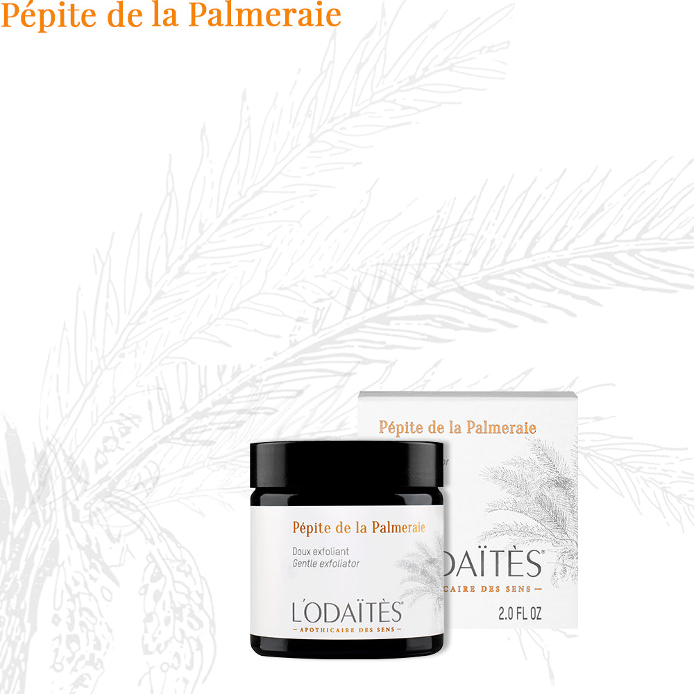 Doux exfoliant Pépite de la Palmeraie de L'Odaïtès sur fond blanc