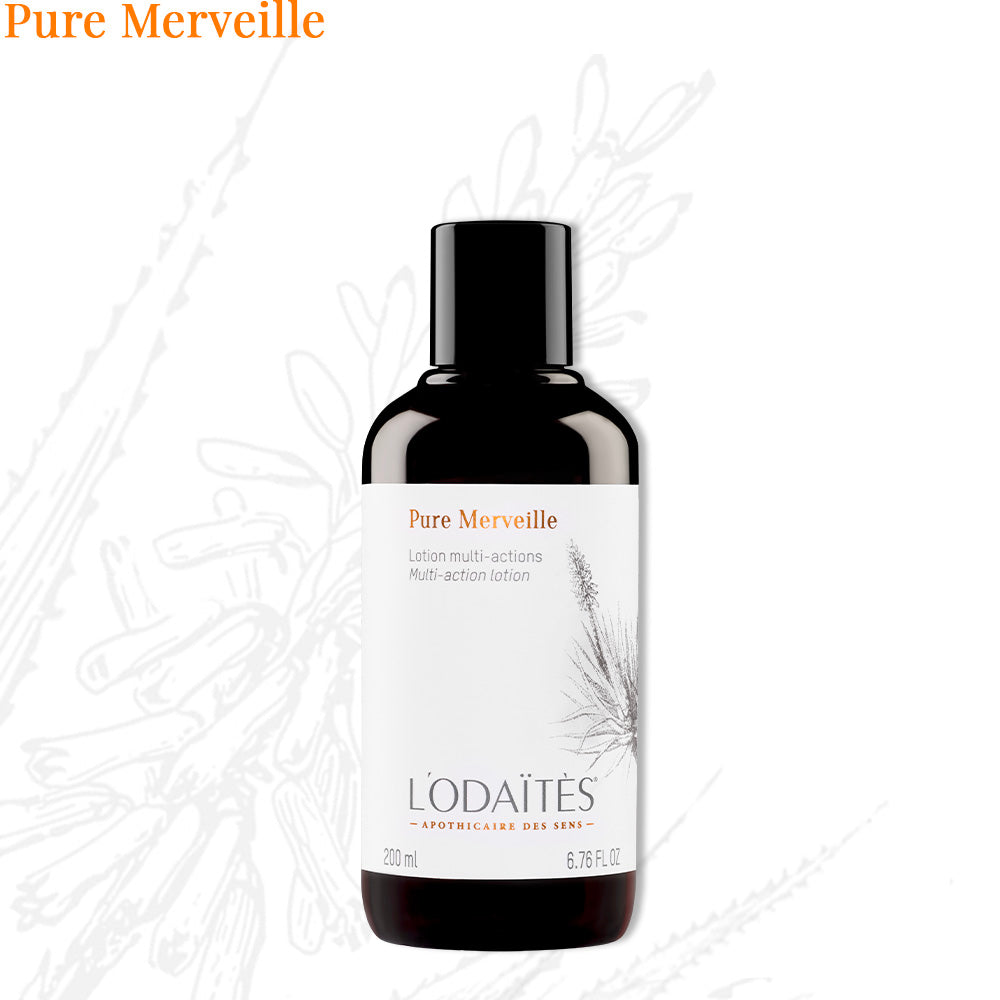Lotion multi-actions Pure Merveille de L'Odaïtès sur fond blanc