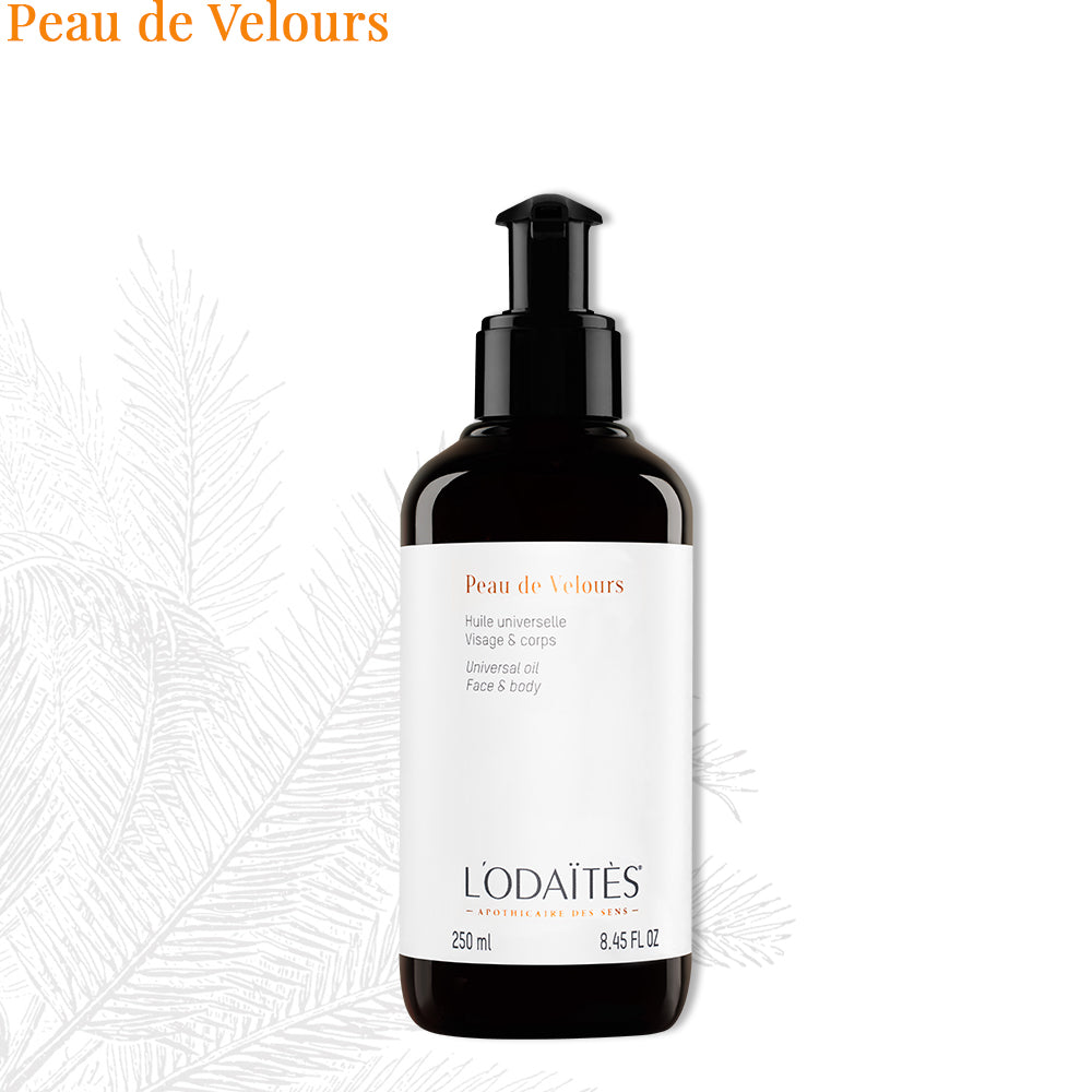 Huile universelle Peau de Velours de L'Odaïtès sur fond blanc