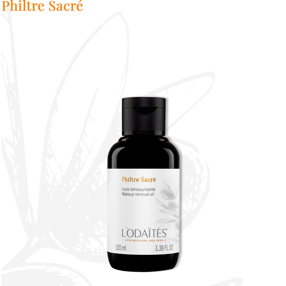 Huile démaquillante Philtre Sacré de L'Odaïtès sur fond blanc